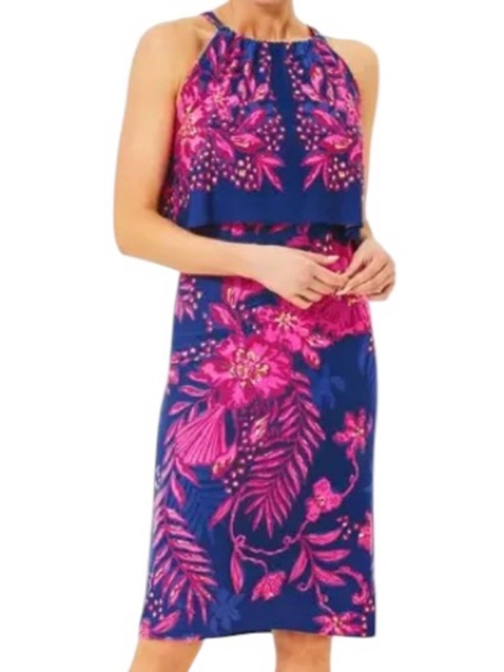 Lilly Pulitzer Blue Dress with Pink Floral Print Size Large